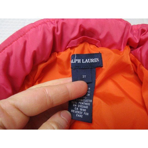 Ralph Lauren Kids Vibrant Orange and Pink Puffer Coat - Picture 4 of 16